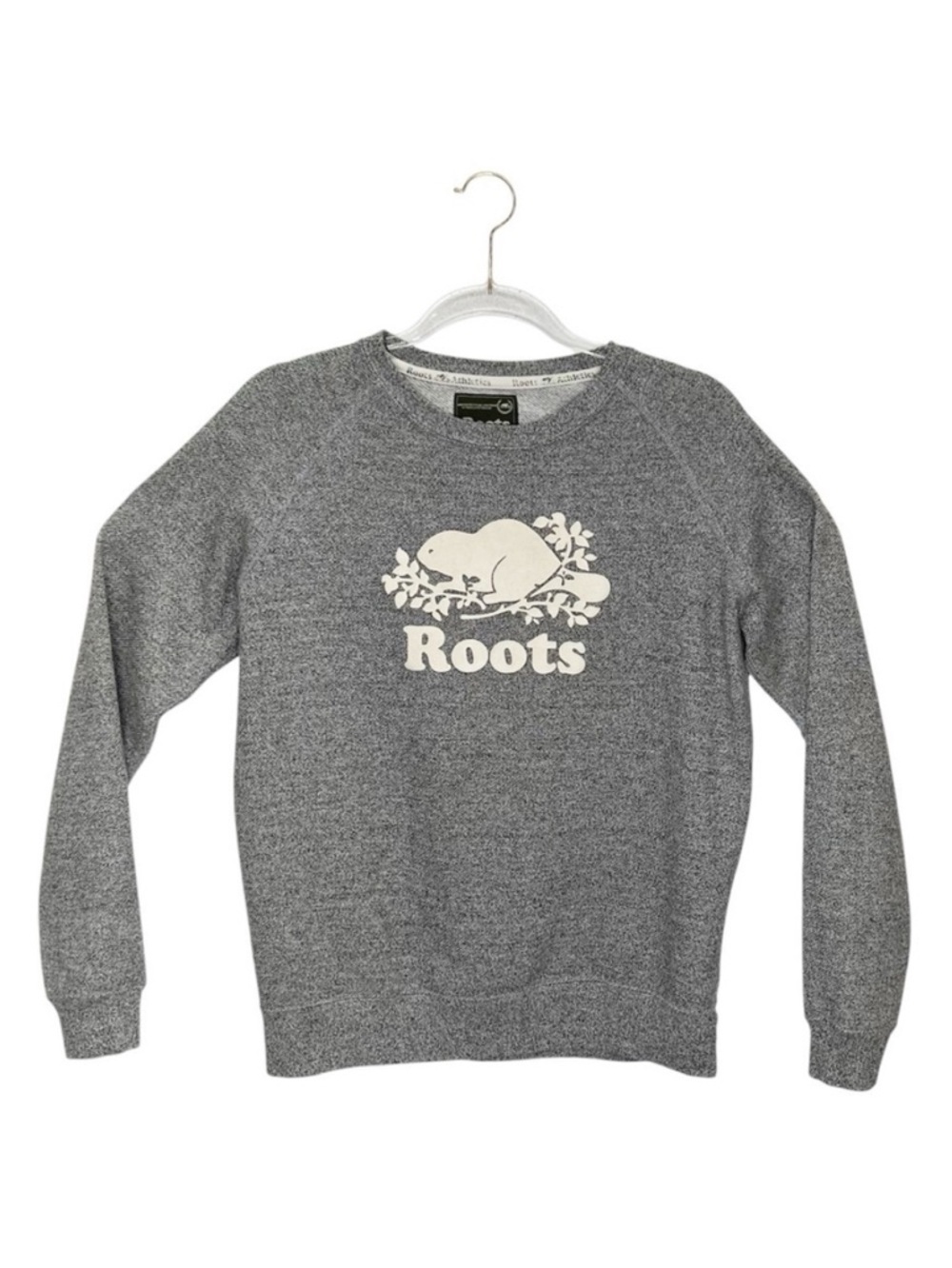 Roots Original Crew Sweatshirt Women's Size Medium Gray Beaver Logo EUC